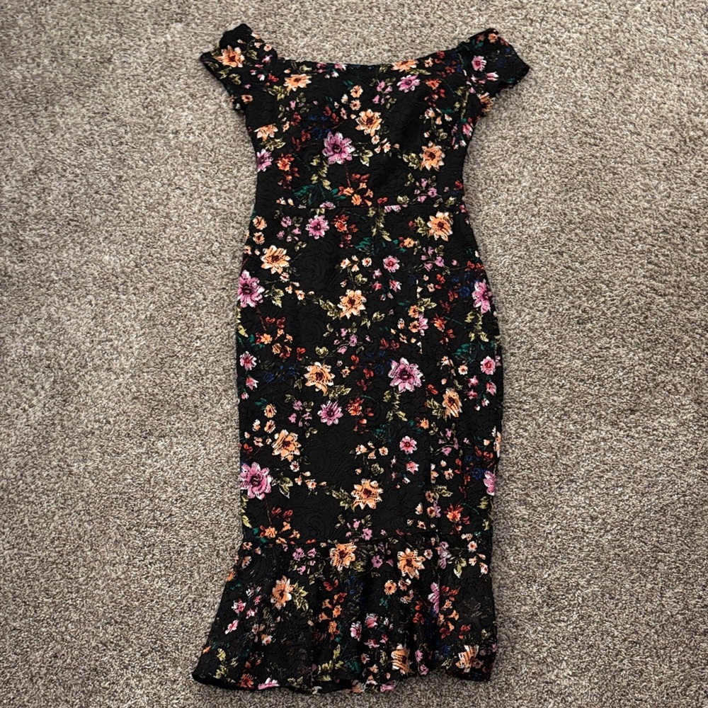 Guess Black Floral Midi Dress